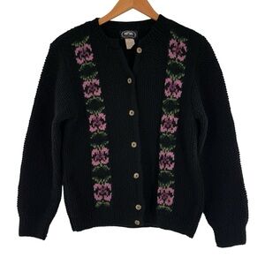 Hand-Knitted Wool Cardigan Sweater Black Floral – The Store of British Khaki